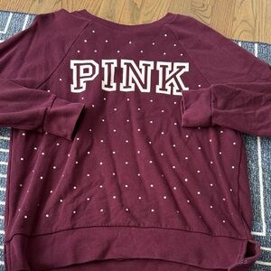 PINK Victoria's Secret Maroon rhinestones Dot Crew Neck Sweater